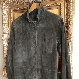 Suede leather shirt jacket